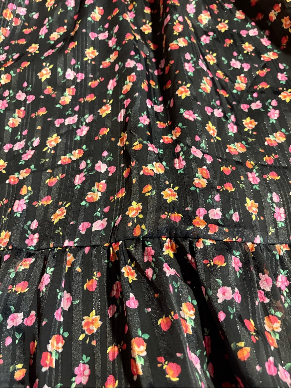 Betsey Johnson Black Floral Puff Sleeve Midi Dress Size 6 Cottagecore - Picture 3 of 6